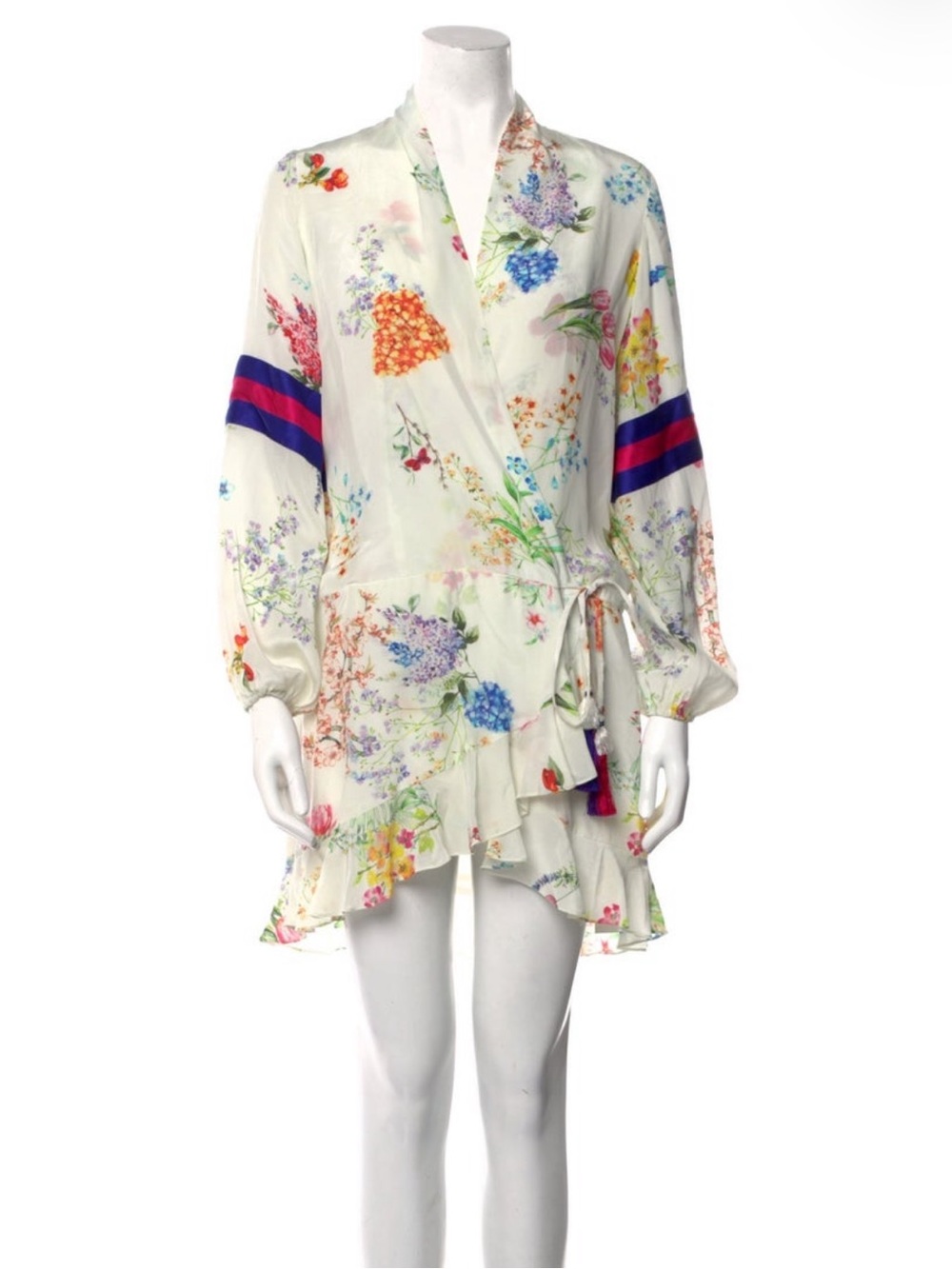 ROCOCO SAND Shirtdress Neutrals Floral Print Ruffle Tassel Accents Small